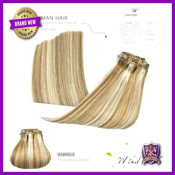 18 Inch Human Hair Clip In Extensions 7 Piece Set 75g Remy